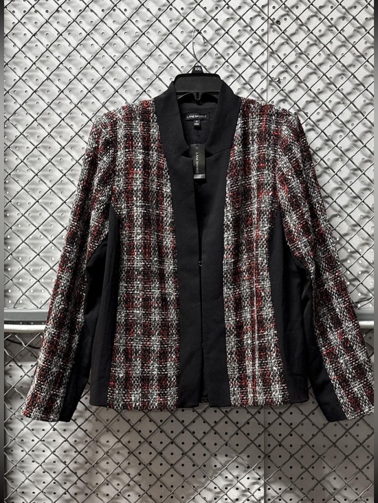 Lane Bryant Jackets & Blazers - Lane Bryant Black and Burgundy Tweed Open-Front Blazer